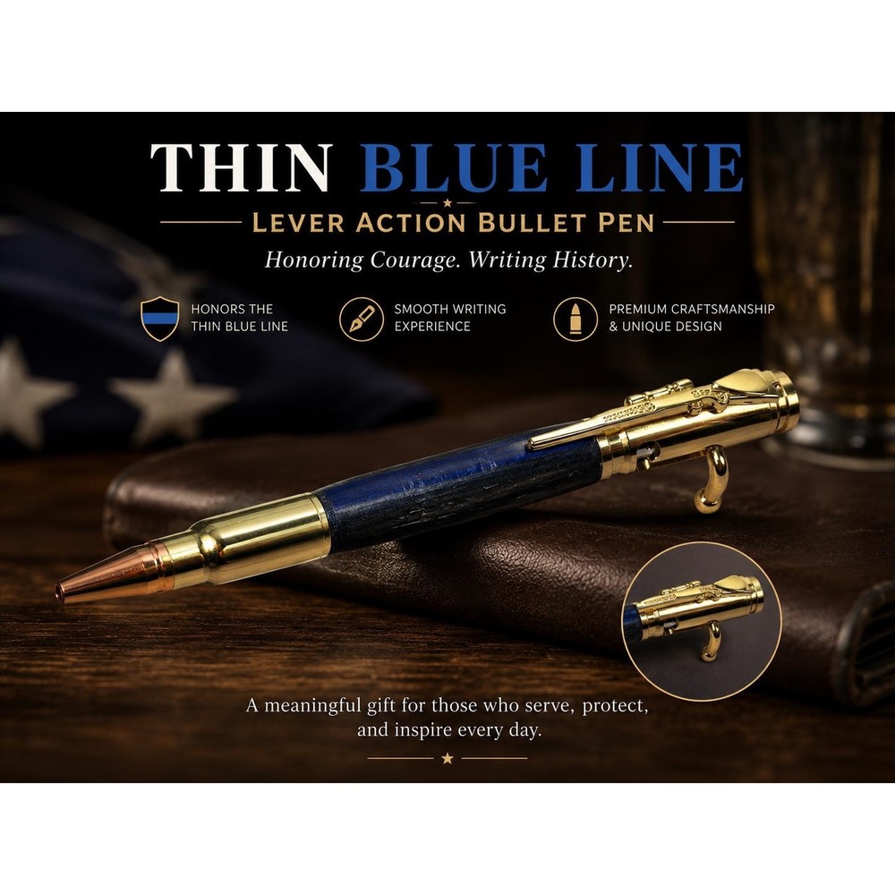 Hand Crafted 30 Cal Bullet Thin Blue Line Wooden lever action pen